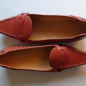 Tod's Leather Flat / Driving Loafers - Orange - Size 9